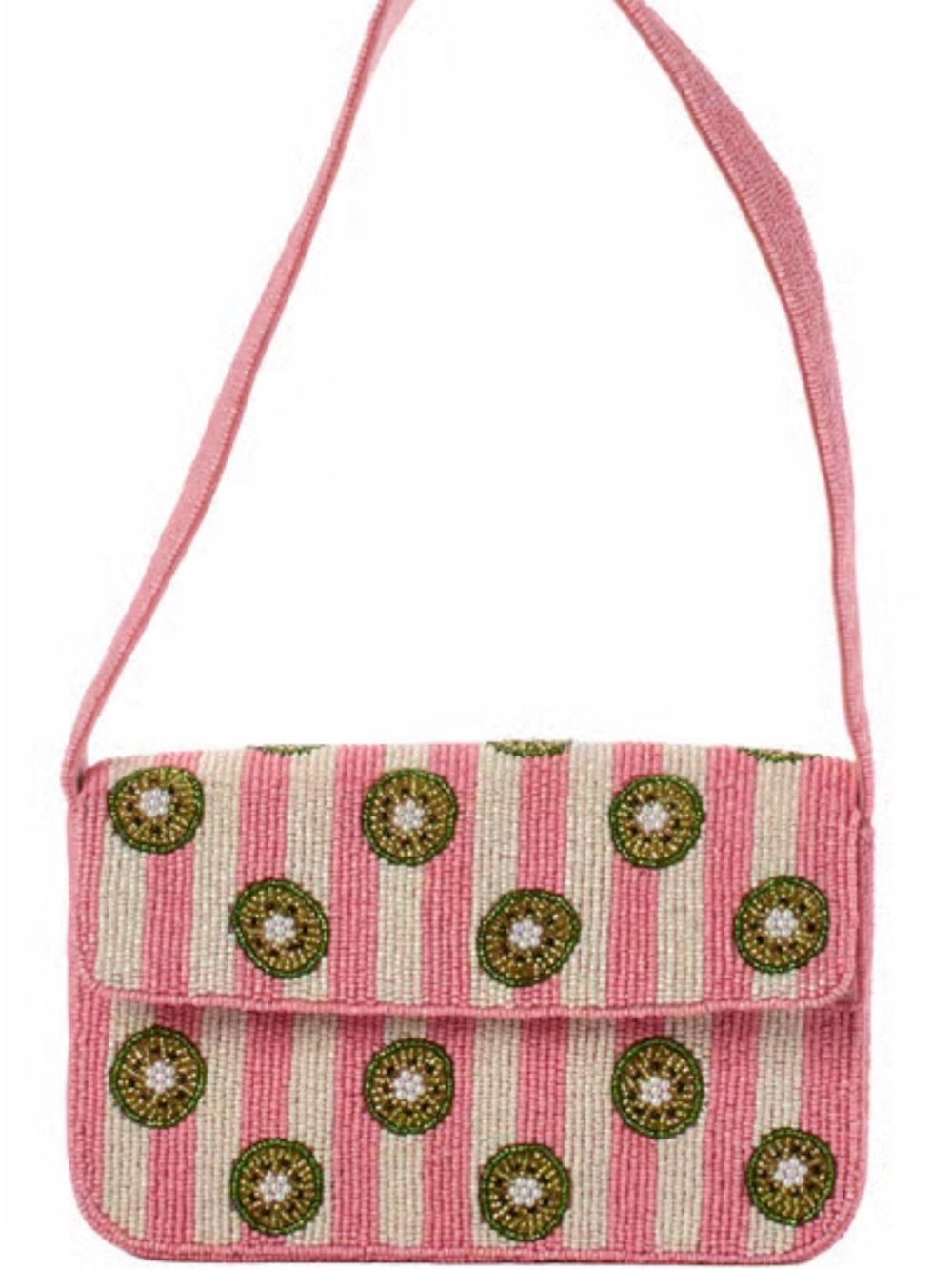 Sol & Mer Pink Beaded Floral Stripe Shoulder Bag - Picture 2 of 5